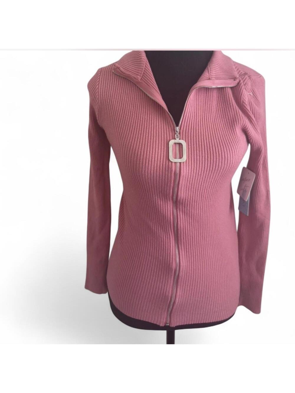 Women’s ribbed pink longsleeve zip-upJacket